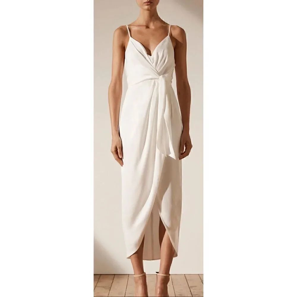 Shona Joy Luxe Tie Front Cocktail Dress in Ivory NWT Size 12